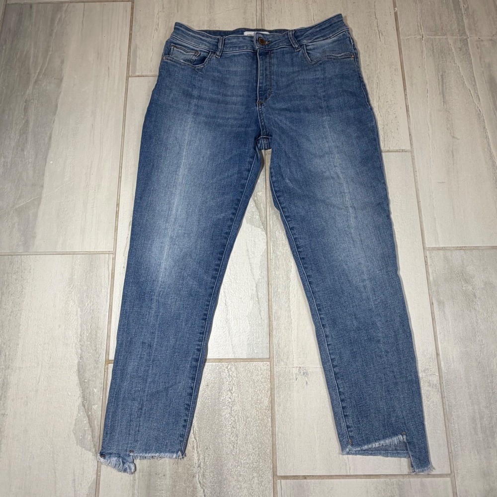 DL1961 Florence Instasculpt Cropped Jeans New Town Blue Raw Hem Size 31 3687